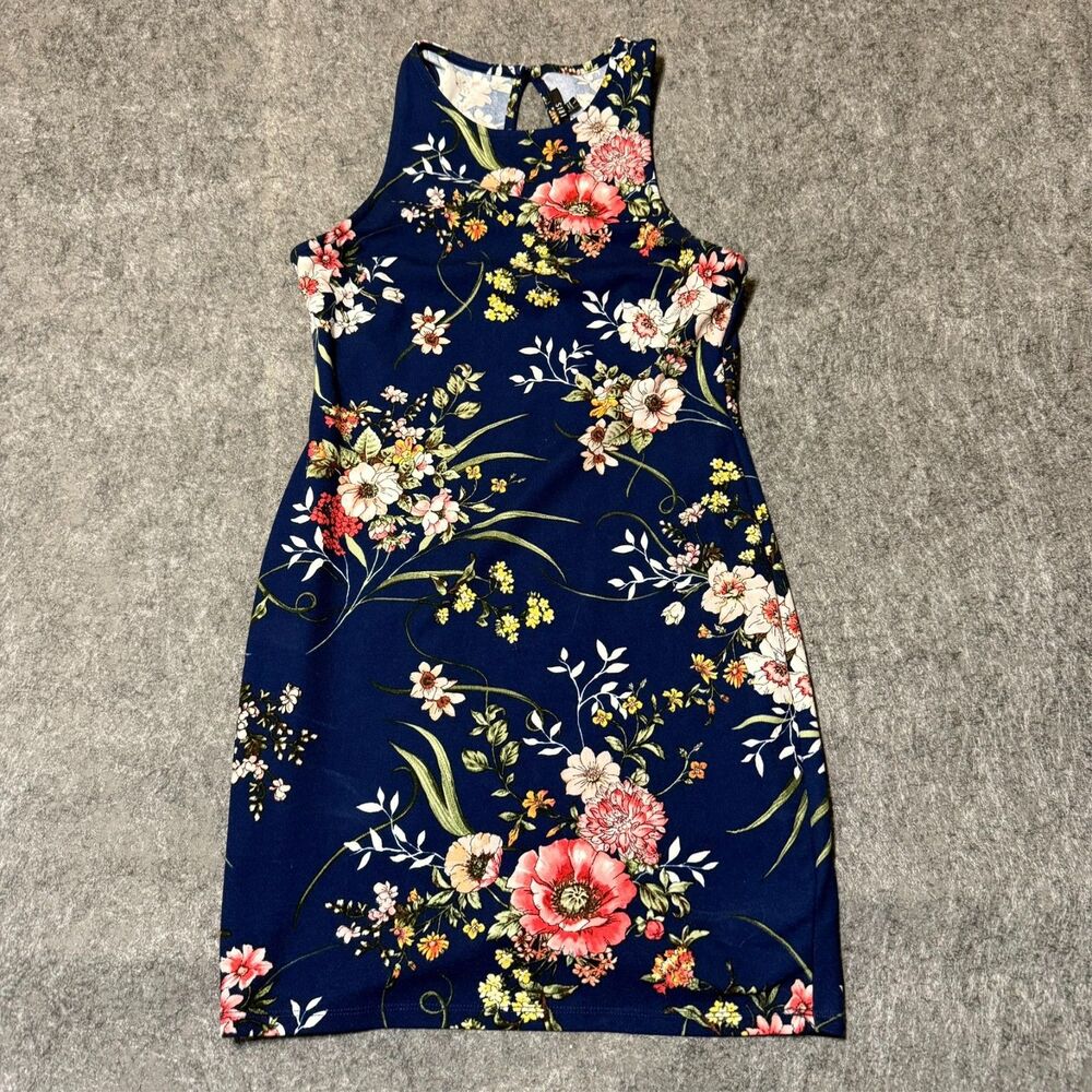 Iris Womens Halter Mini Dress Size L Blue Floral Boho Summer Sleeveless